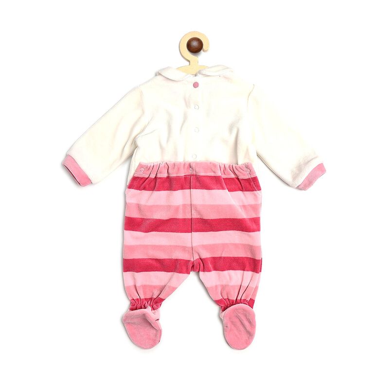 Girls Medium Pink Velour Nappy Opening Babysuit image number null